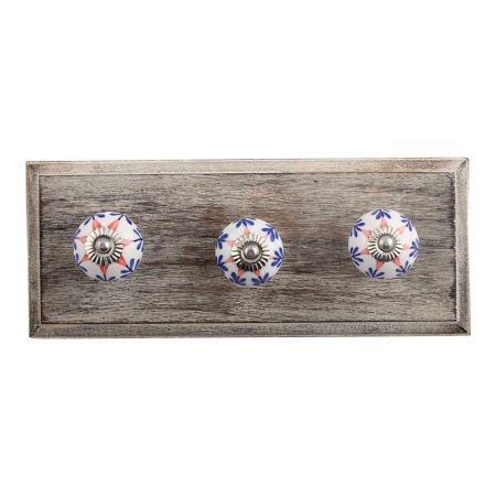 Hybiscus Red Flower Ceramic Wooden Hooks